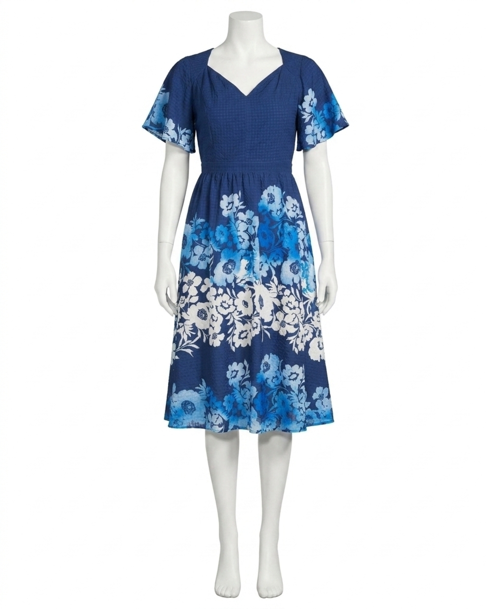 NEW LONDON TIMES short sleeve v neck dress in cobalt